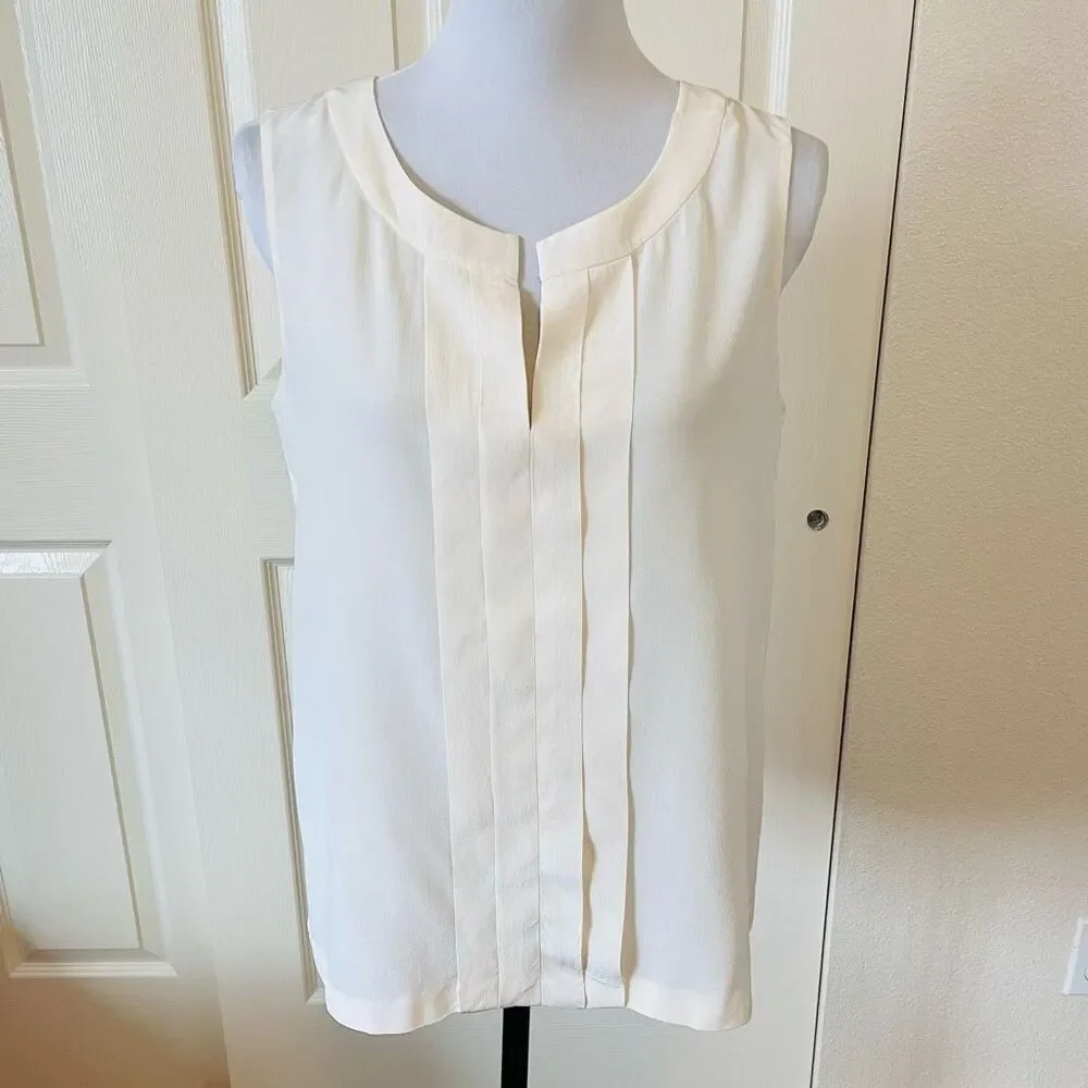 Kate Spade Addie Top Silk Split Neck Pleated Tank Top Cream Size 10